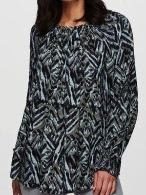 BeachLunchLounge Marissa Black Glow Peasant Top Size Medium M Blouse Zebra